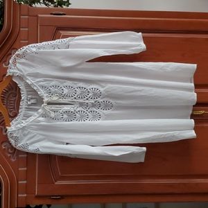 J Crew Lace Up Lace Shirt 100% Cotton XXS in classic white